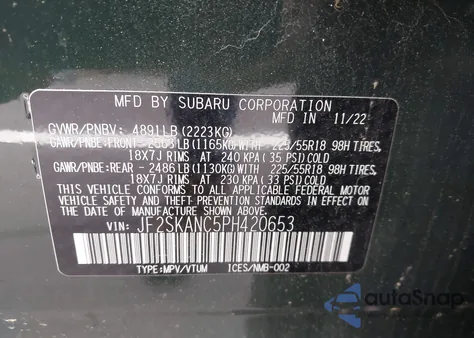 2023 Subaru Forester Limited z USA, uszkodzony, nr VIN JF2SKANC5PH420653